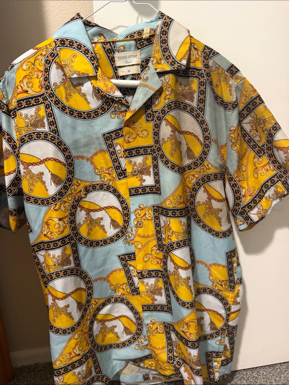 Silver Stone Light Blue & Yellow Patterned Short-Sleeve Button-Down Shirt